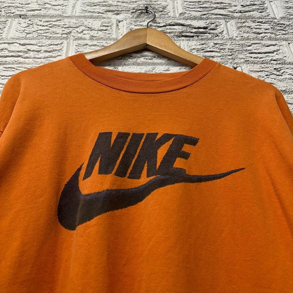 Y2K Nike Swoosh Long Sleeve Orange Shirt Large  Silver Tag Vintage Tee